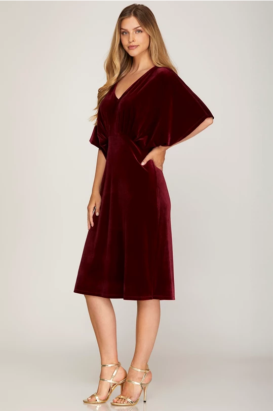 Burgundy velvet kimono dresses Small