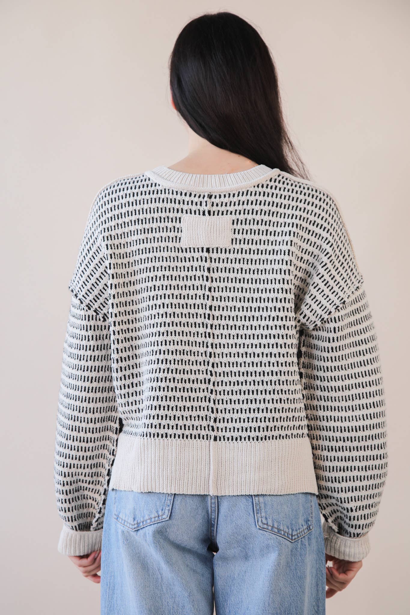 Maybe Two Tone Textured Knit Casual Sweater Top