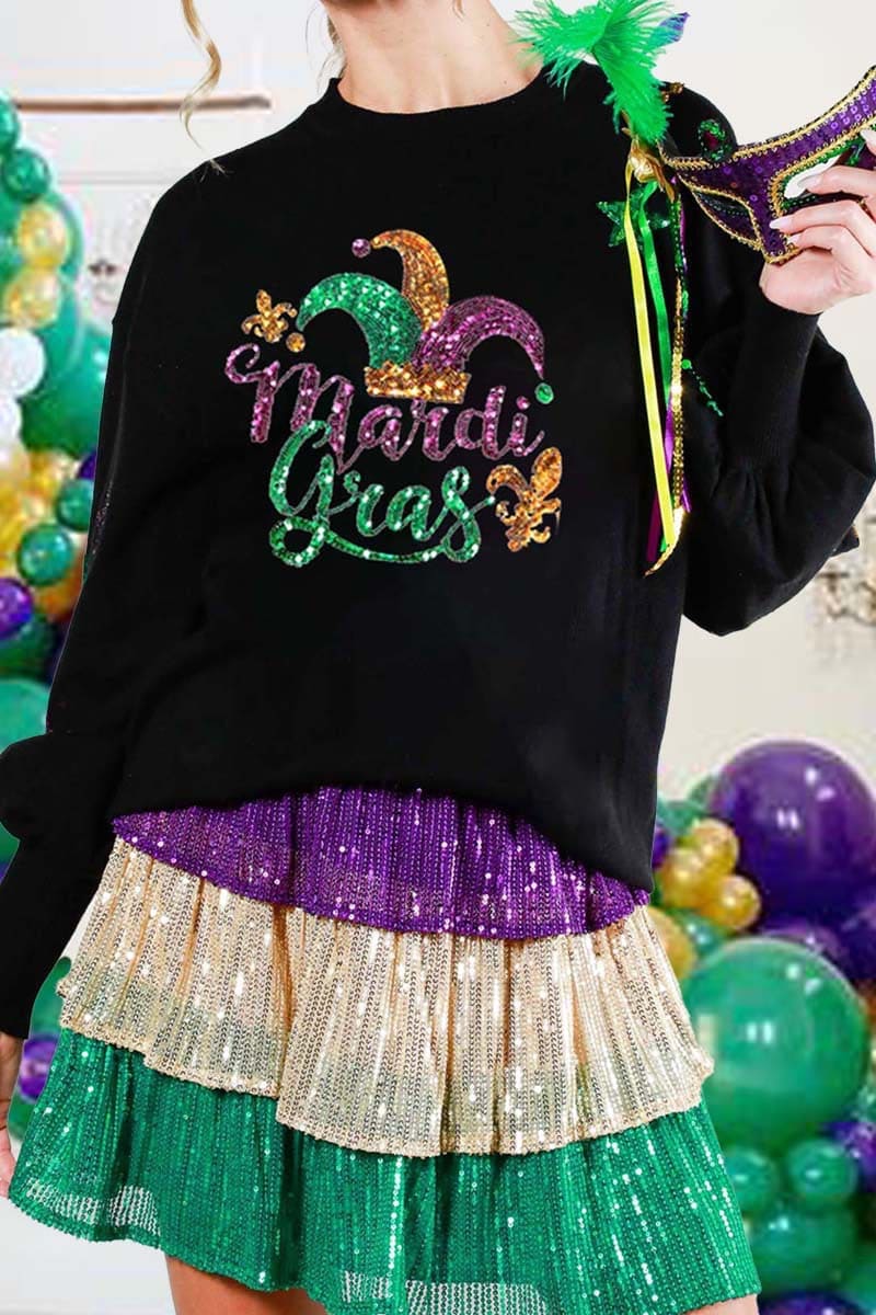 Mardi Gras sequin jester sweater top