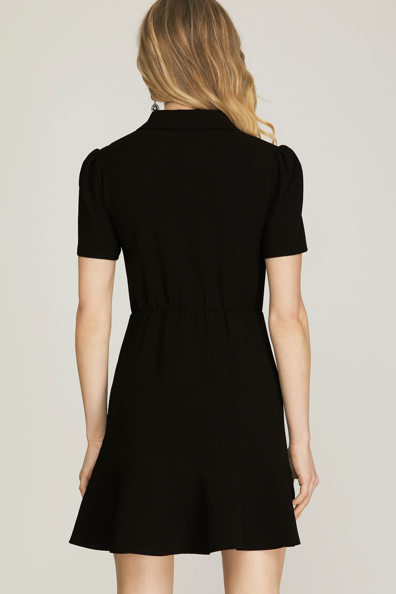 Black short dress with jewel buttons