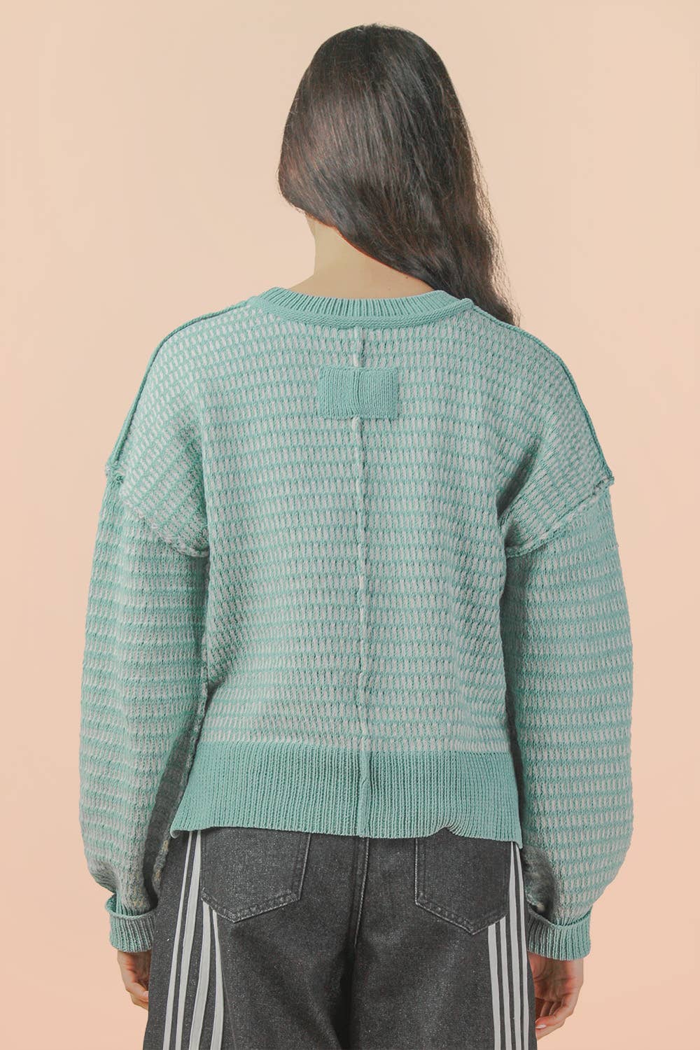 Maybe Two Tone Textured Knit Casual Sweater Top