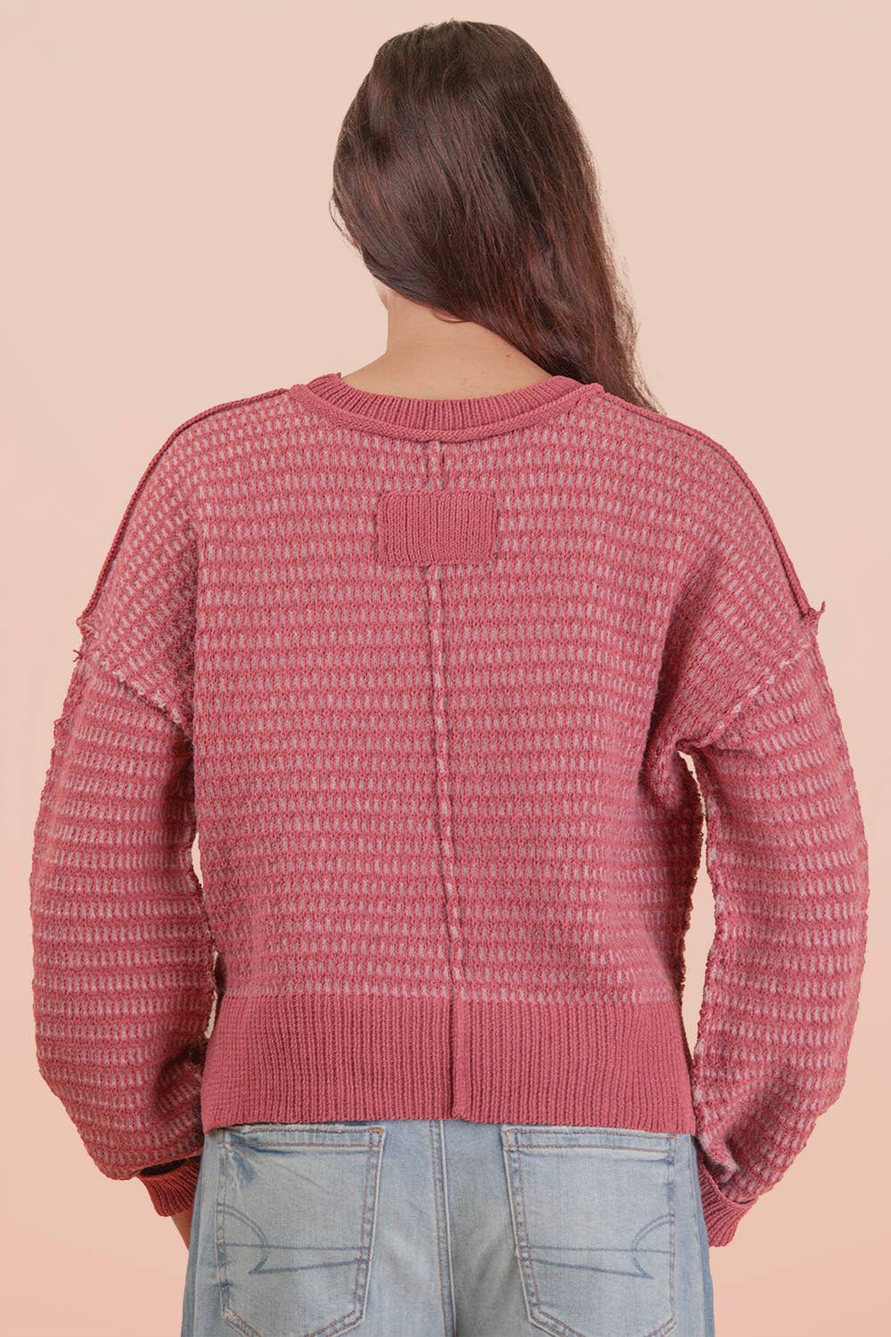 Maybe Two Tone Textured Knit Casual Sweater Top