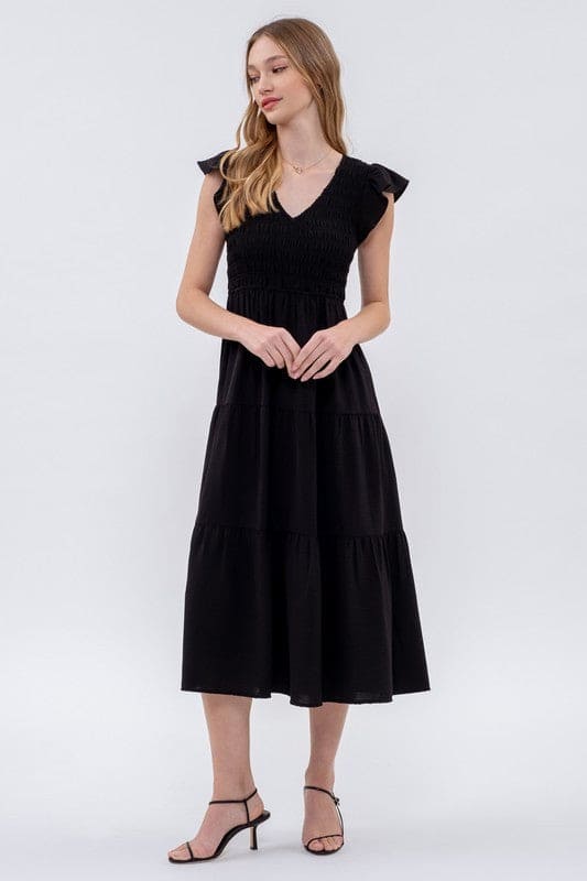 Black smocked top dress