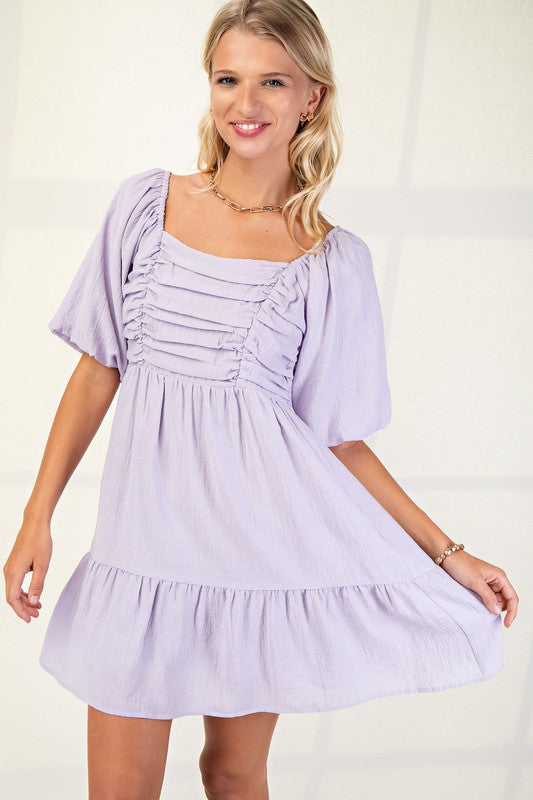 ruched bodice dress Lavender Ruched Bodice Mini Dress
