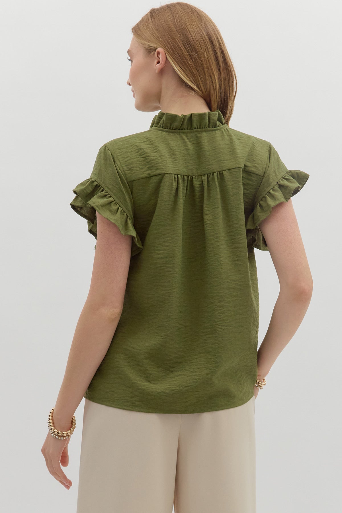 Olive ruffle sleeve