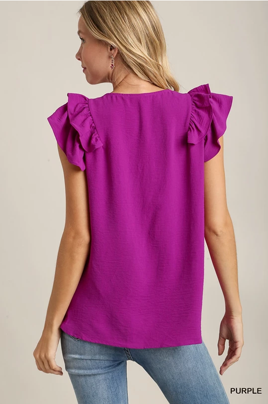 Purple double layered flutter sleeve top