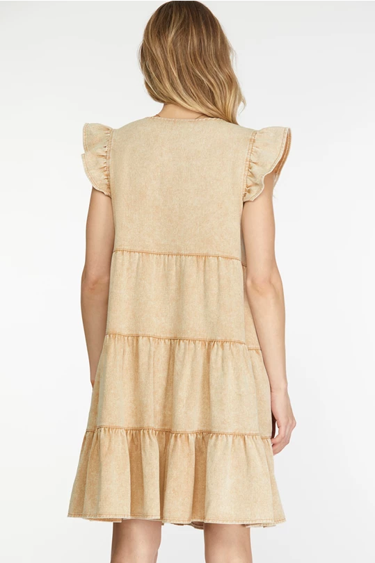 Cream Tiered Botton Down Dress