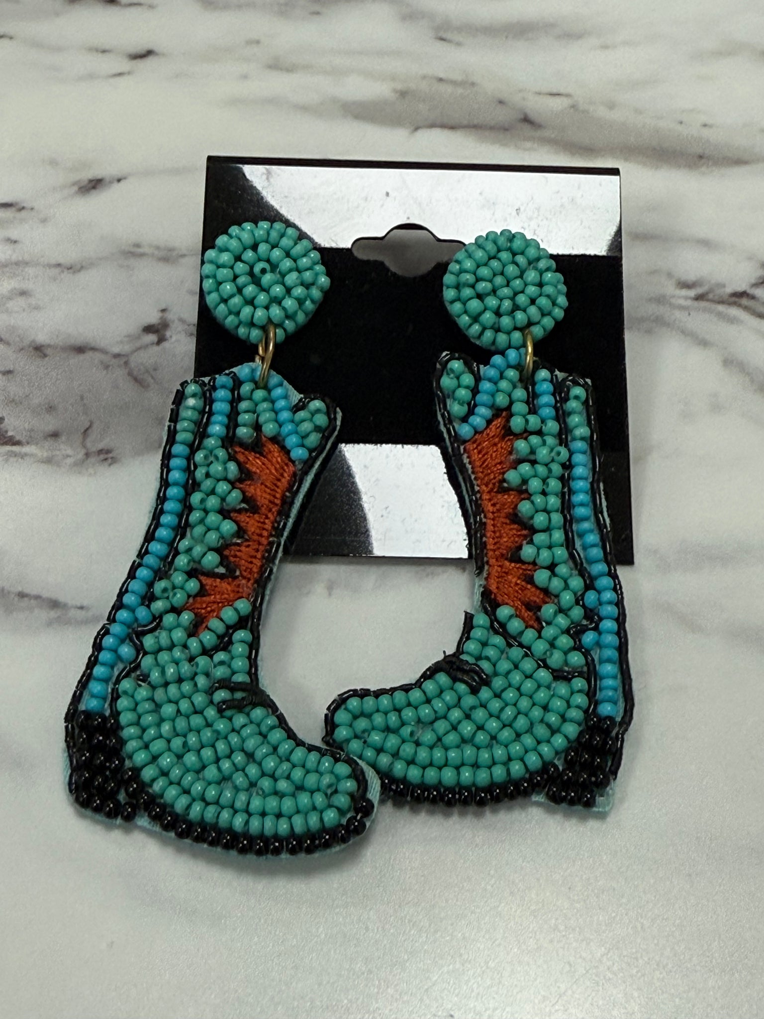 Teal boot earrings