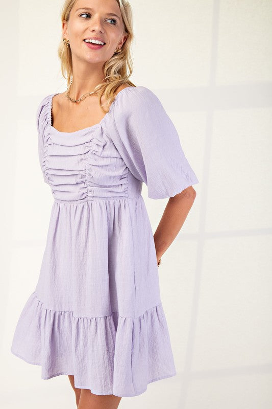 Lavender Ruched Bodice Mini Dress