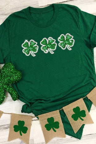St Patrick's clover patch sequin graphic tee