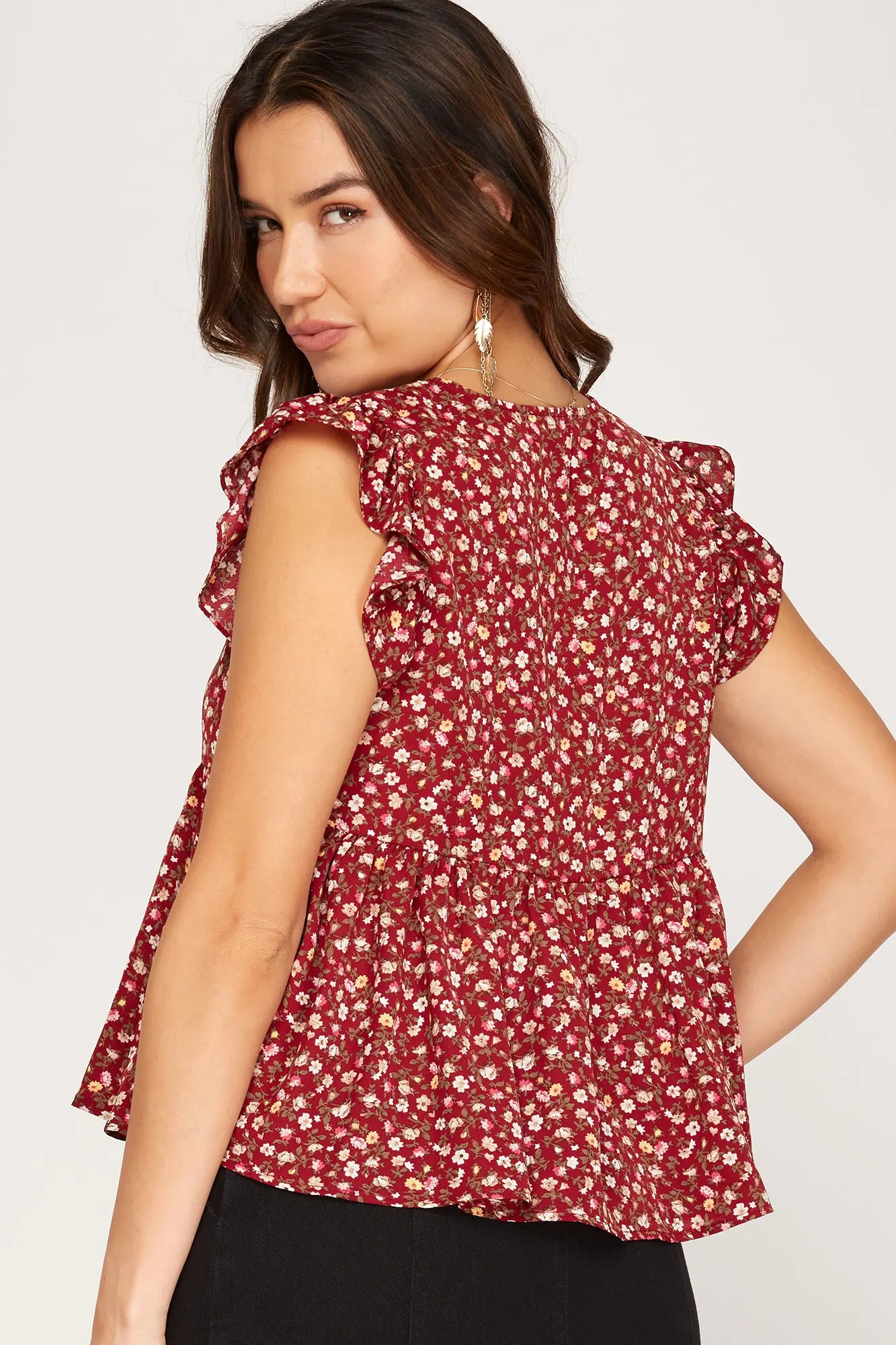 Garnet flutter sleeve top