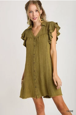 Olive washed ruffle sleeve dress Olive washed ruffle sleeve dress