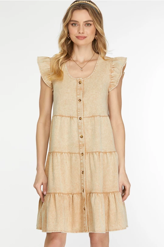 Cream Tiered Botton Down Dress