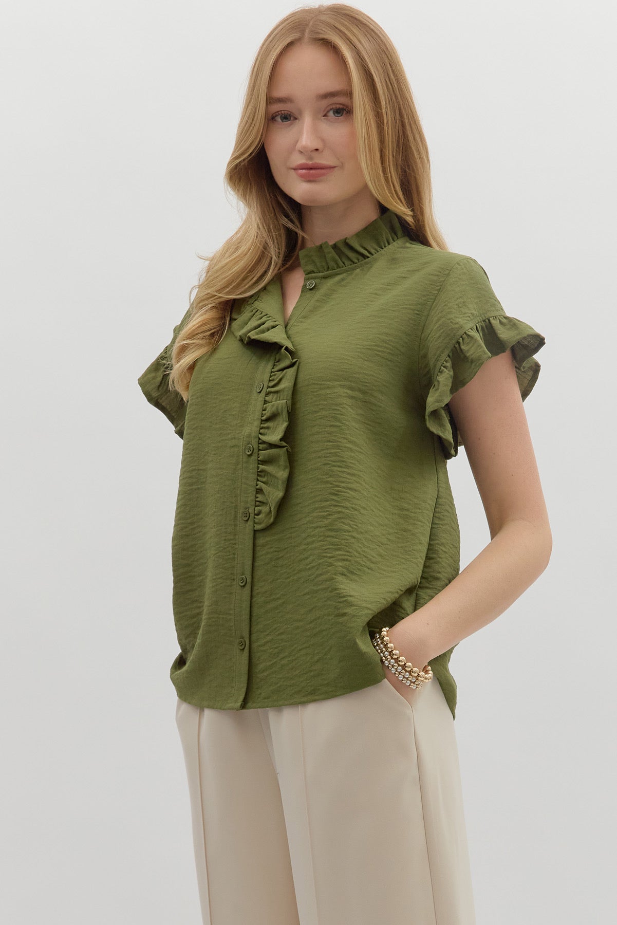 Olive ruffle sleeve