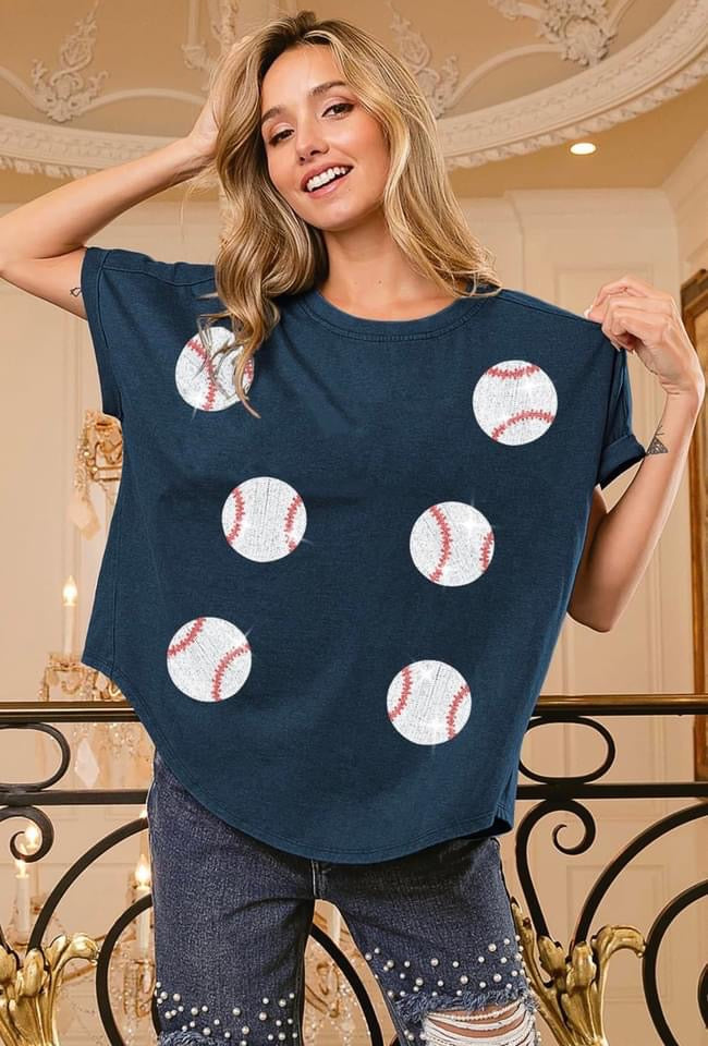 Navy short sequin baseball patches