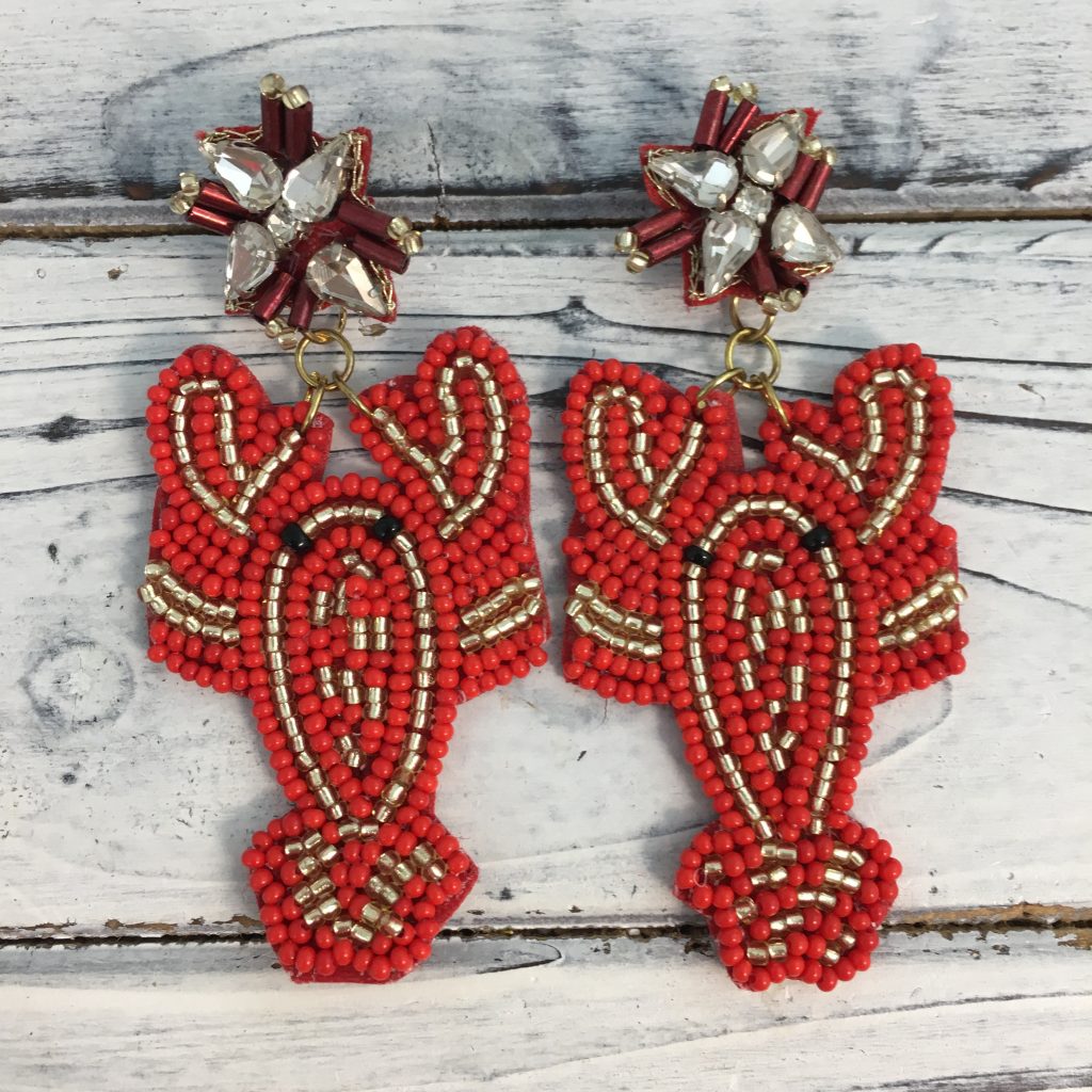 Seed bead crawfish earrings