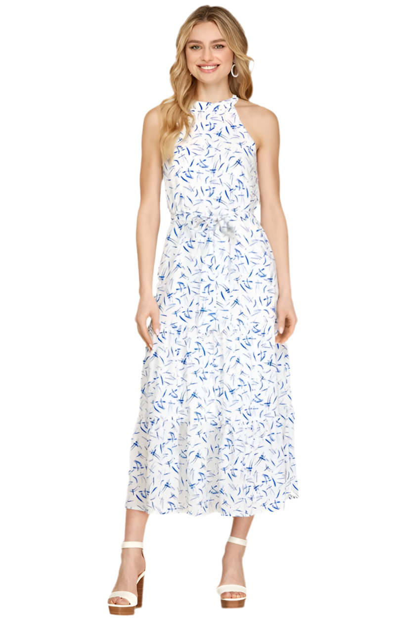 Blue and White Midi Dress