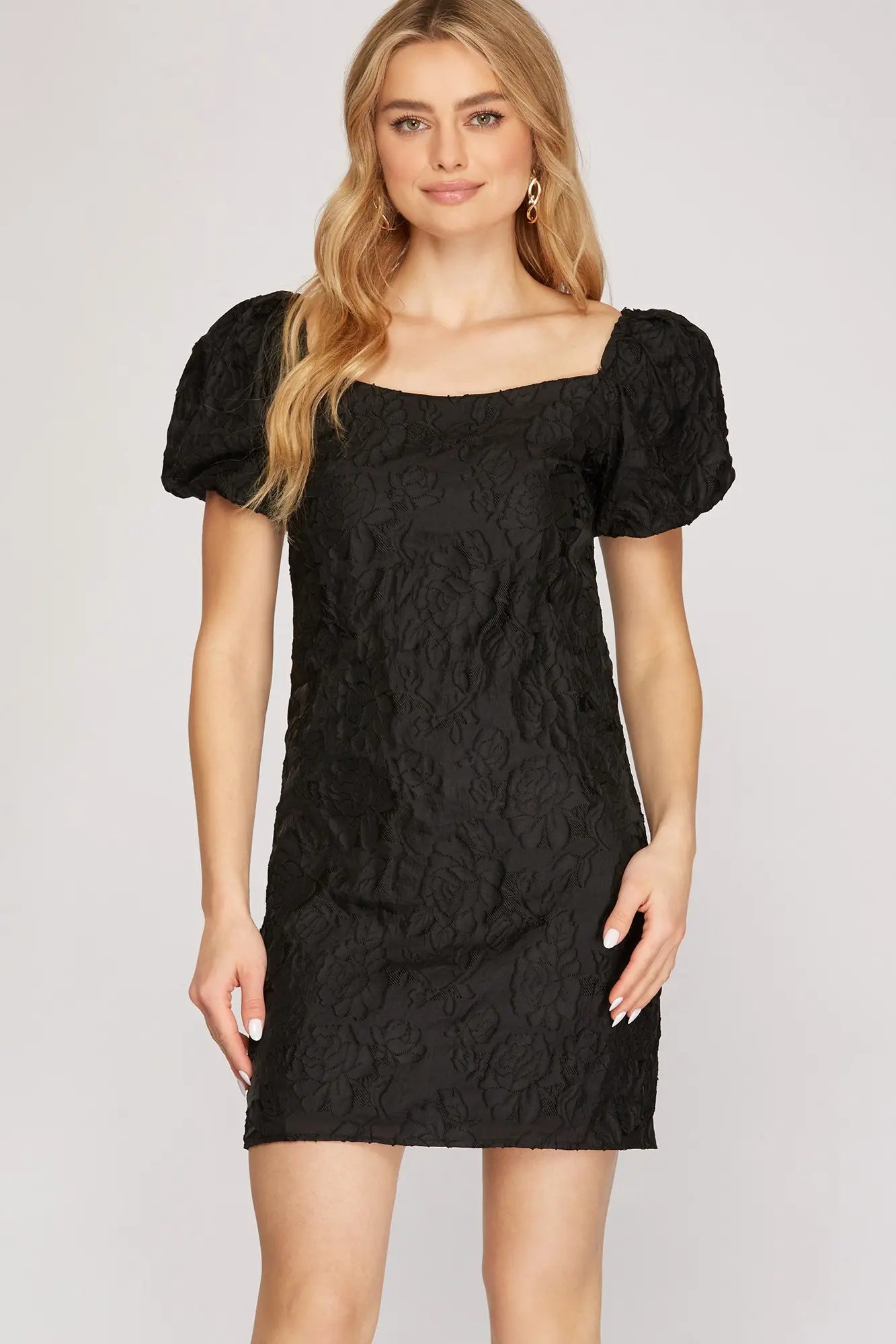 black jacquard puff sleeve darcy mini dress short Large Drawers Dresser for Bedroom, adding a touch of as-seen-on-influencer Size:6-18mo