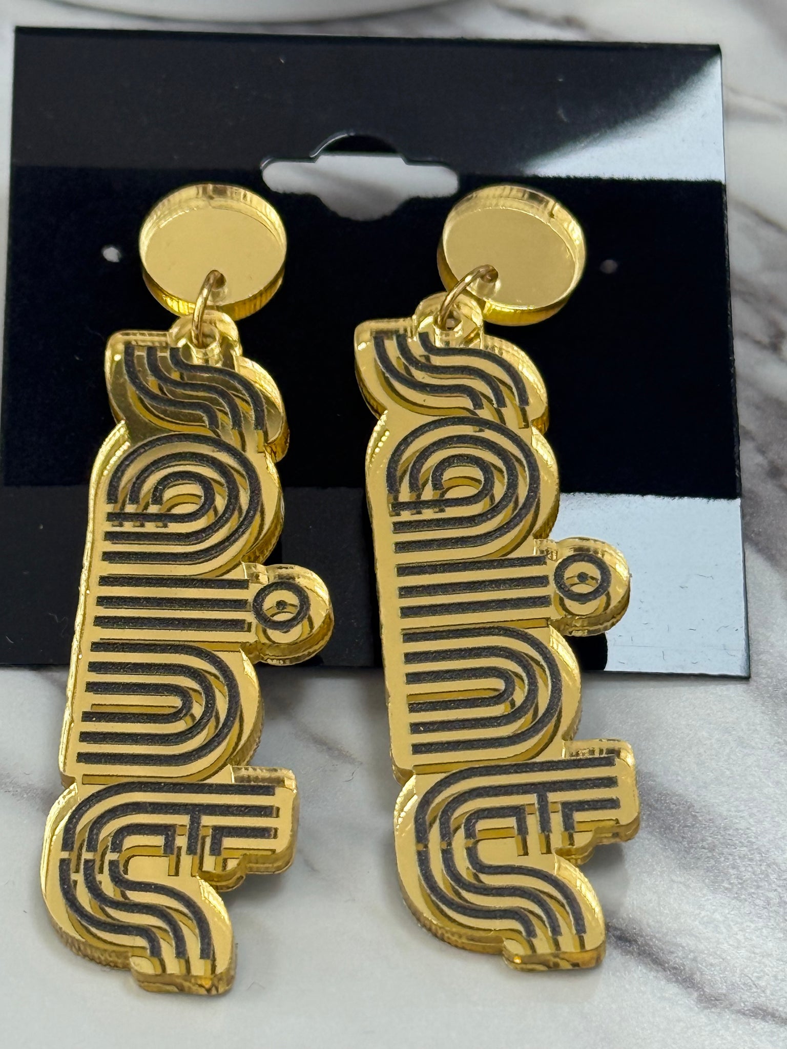 Acrylic black and gold earrings
