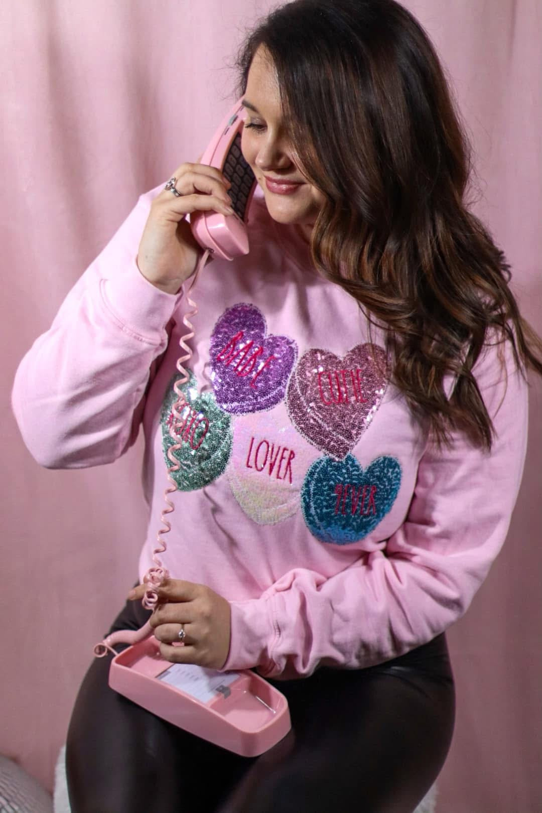 Valentine sequin hearts sweatshirt