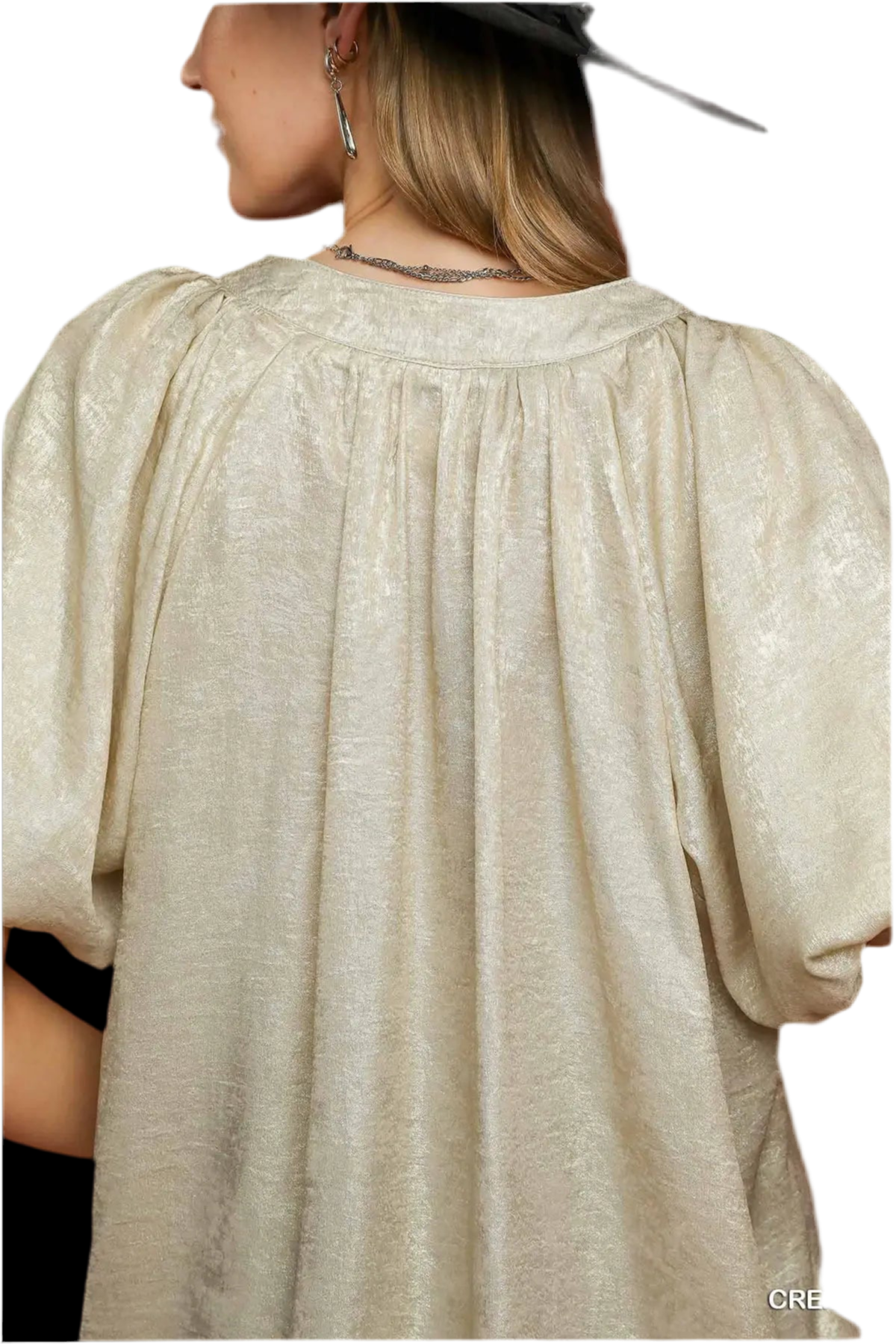 Gold metallic puff sleeve blouse