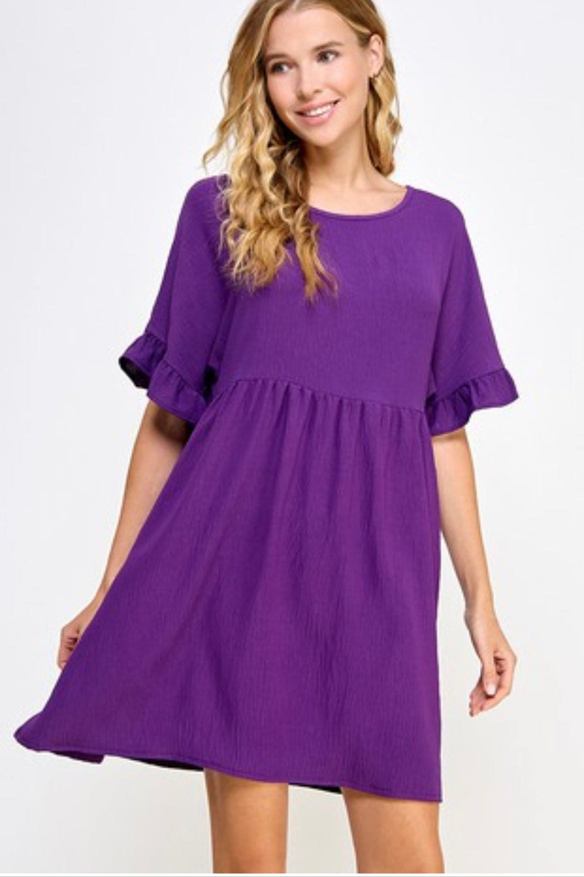 Purple ruffle sleeve dress