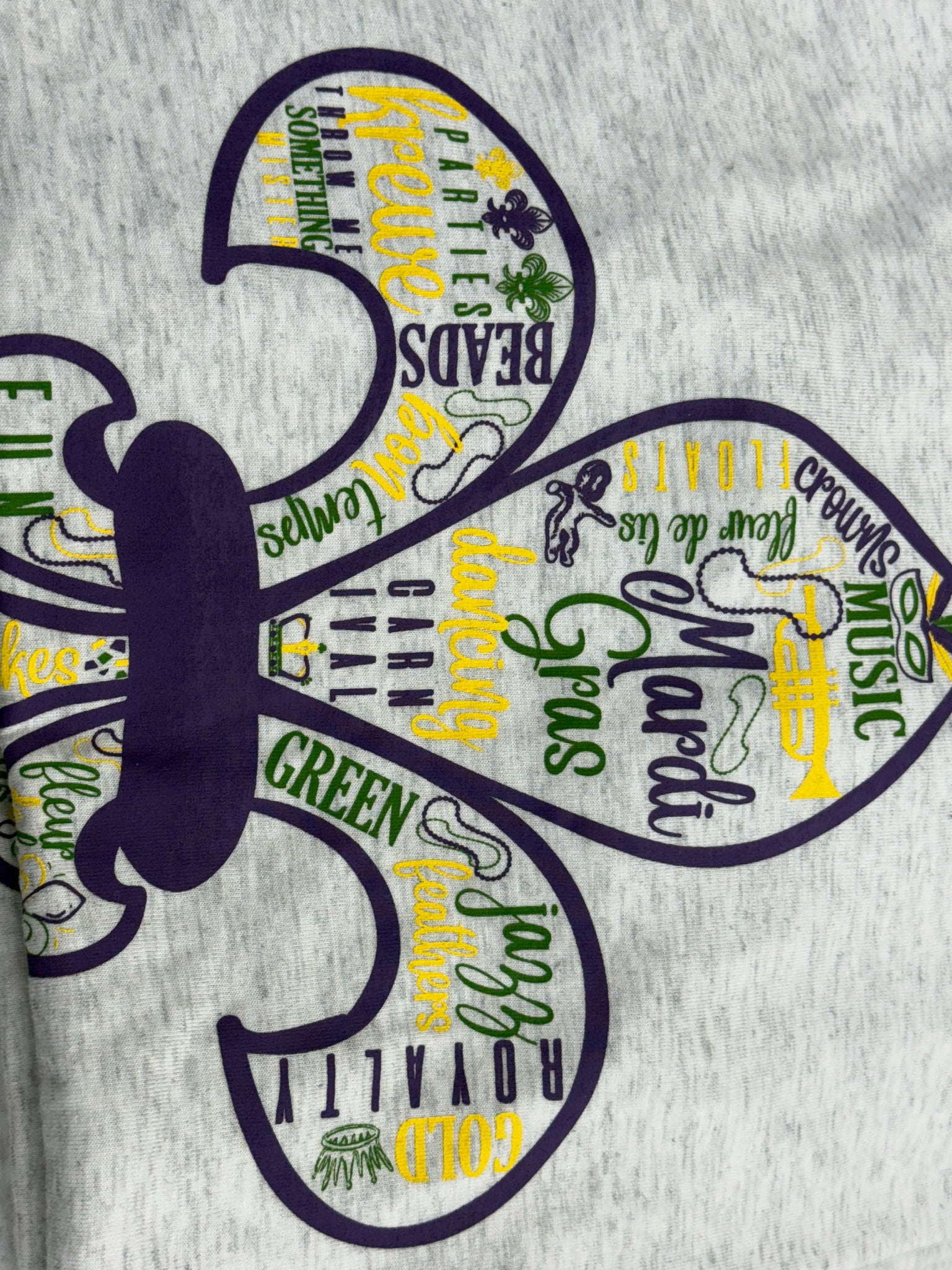 Mardi Gras Fleur of Lis grey top