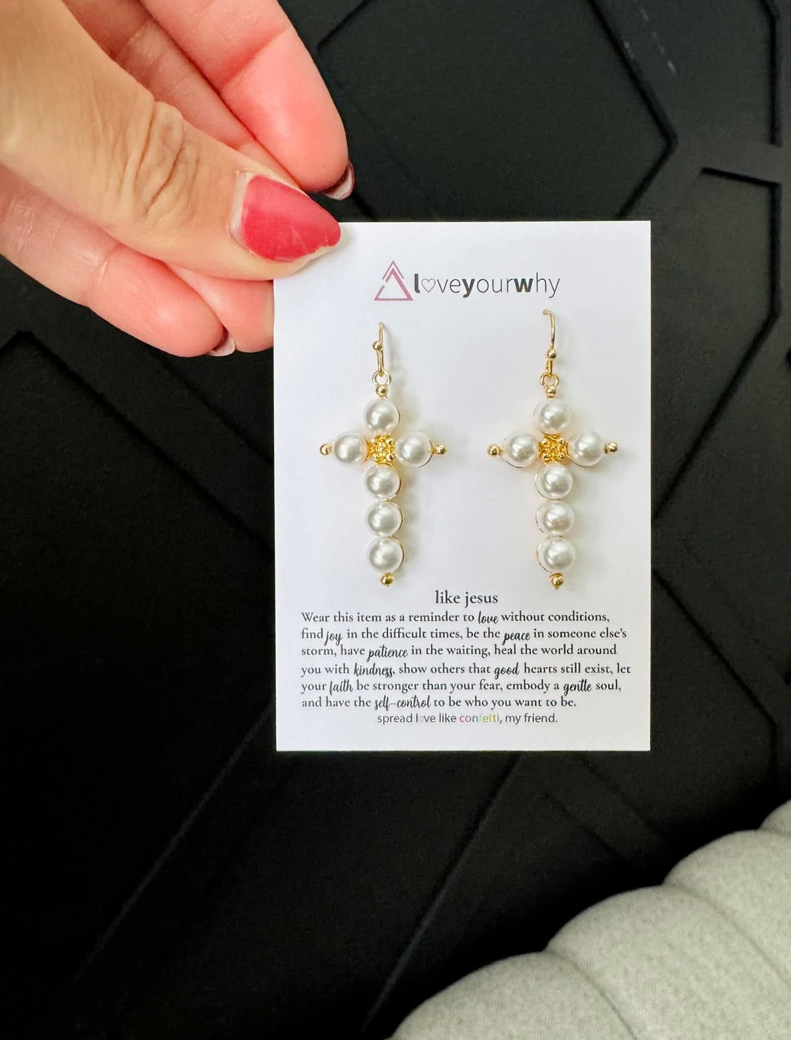 Cross pearl earrings