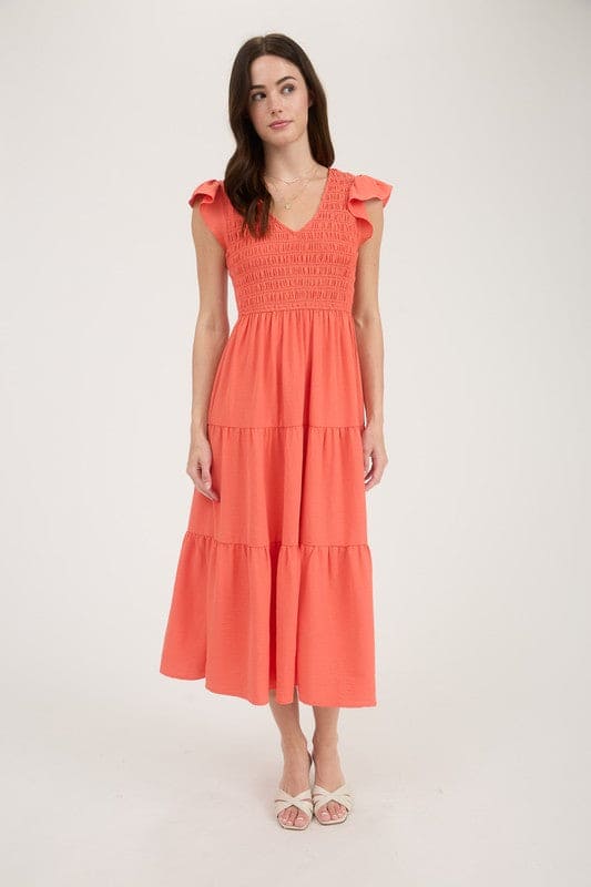 Coral smocked top dress