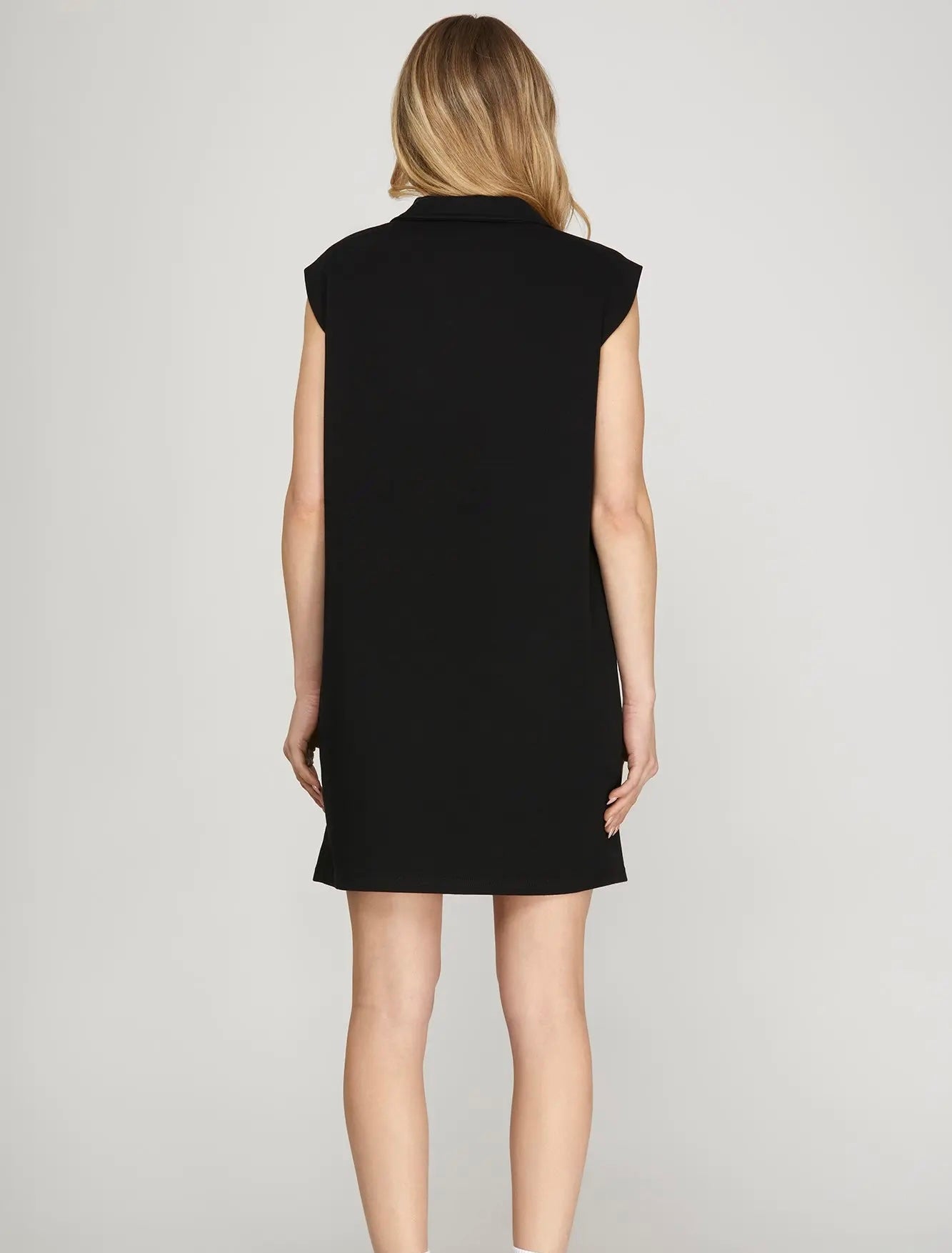 Sleeveless polo collar half zip knit mini dress