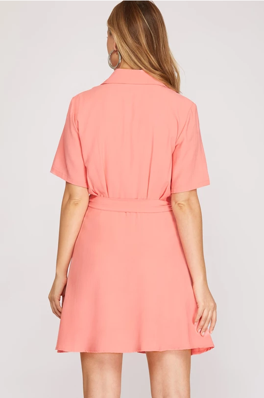 Coral pink wrap dress