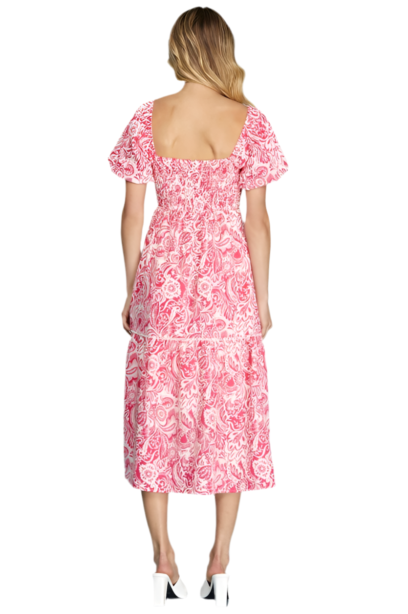 Pink and White Midi Dress