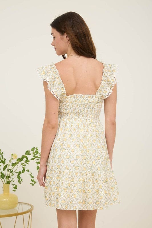 Yellow multi floral mini dress