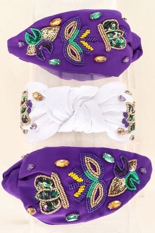 Mardi Gras headband crown, mask & Fleur de Lis