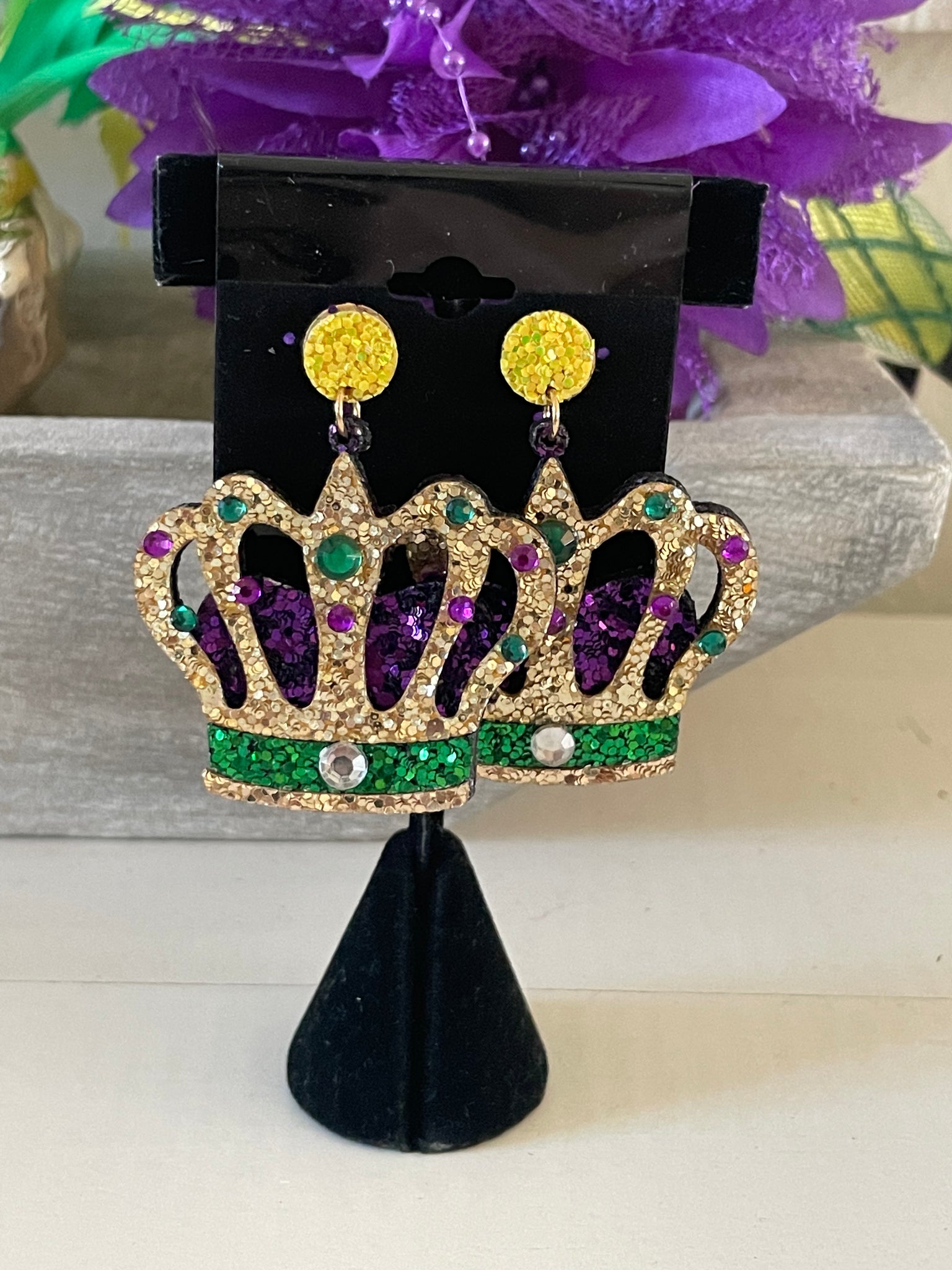 Mardi Gras crown earrings