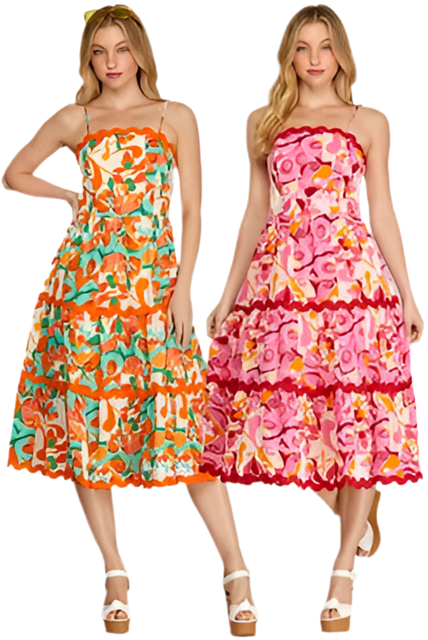 Orange Multi-Colored Mid Dress