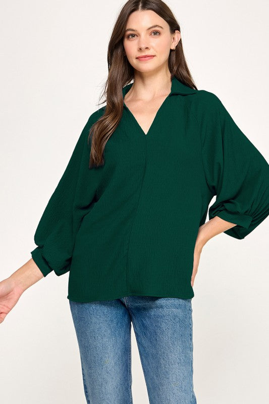 Hunter green  solid collared blouse