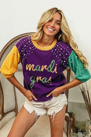 Mardi Gras Pearl sweater