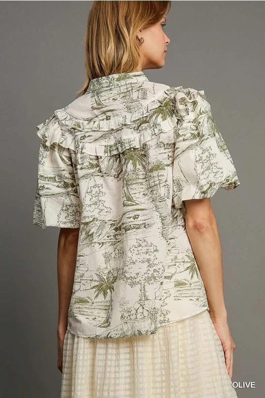 Olive two tone split neck top