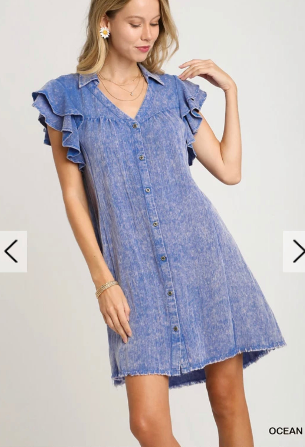 Snow Washed Double Layered Button Up Dress