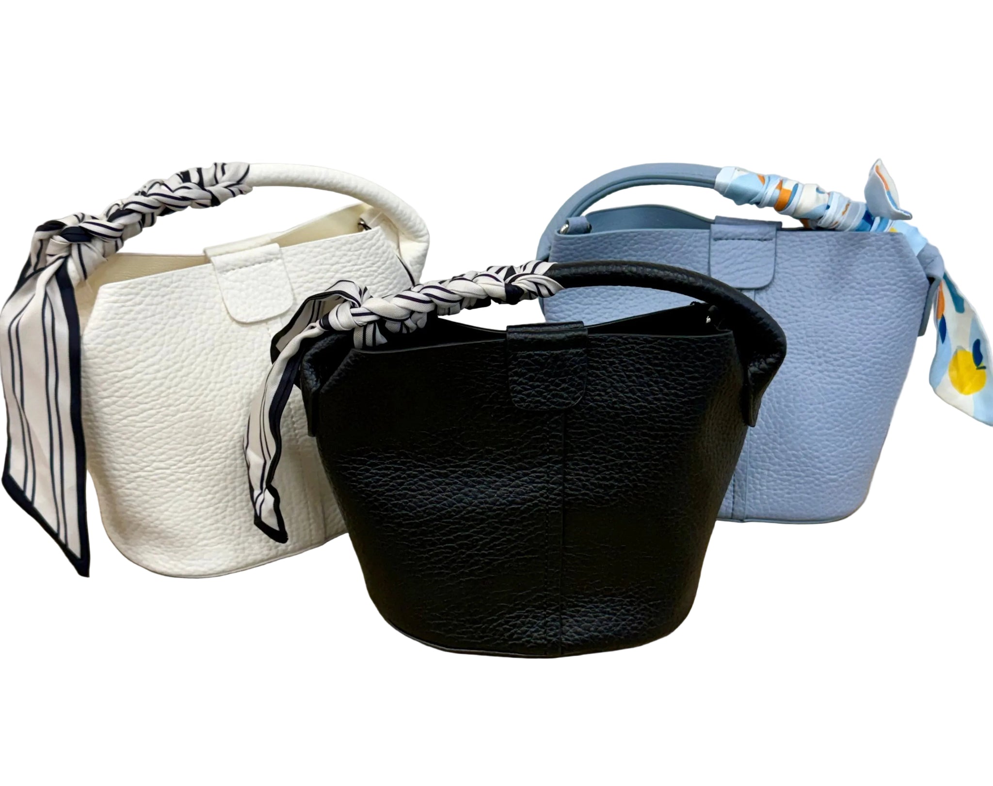 BC White Scarf Bucket Purse – Chic Compact Everyday Handbag