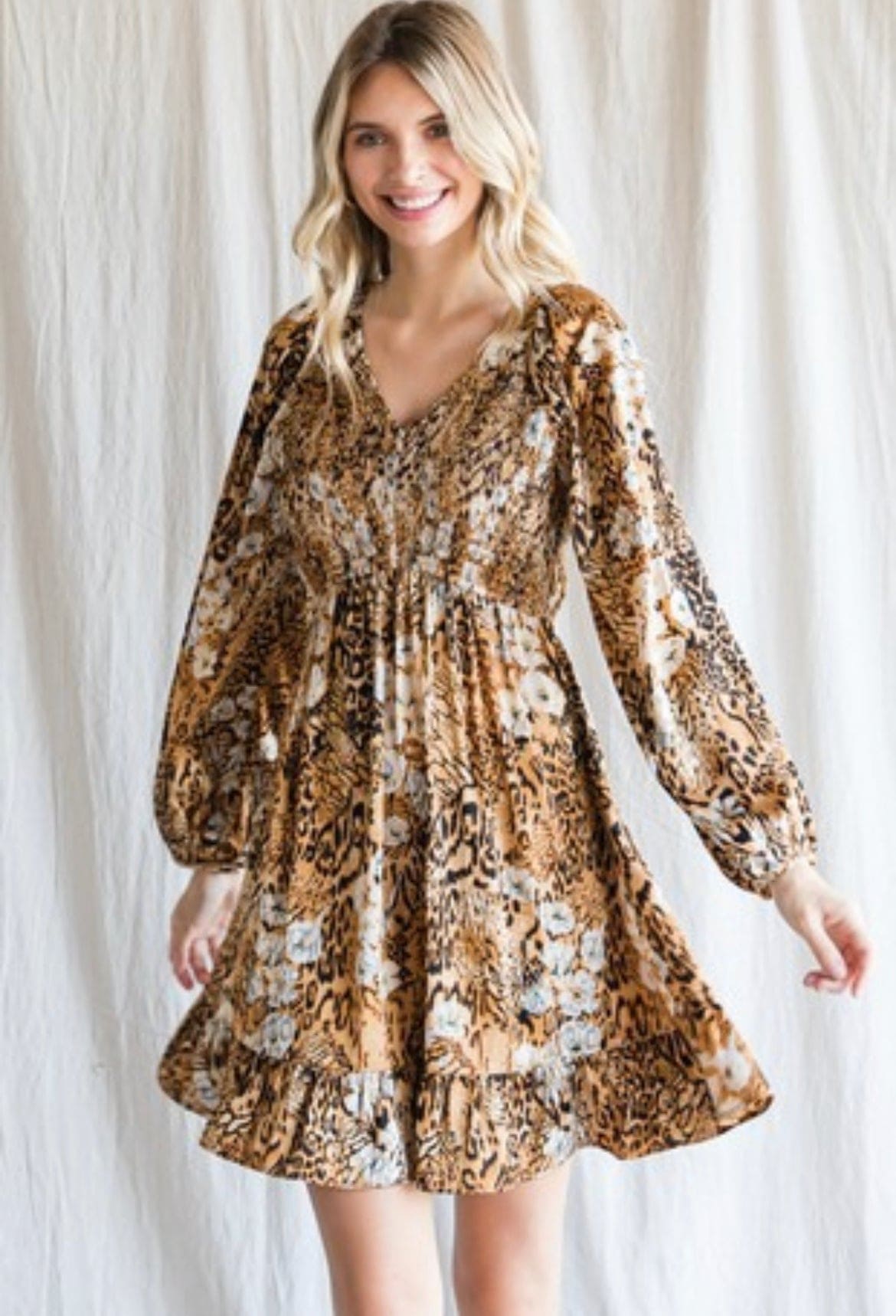 Cheetah & Flower smocked Dress