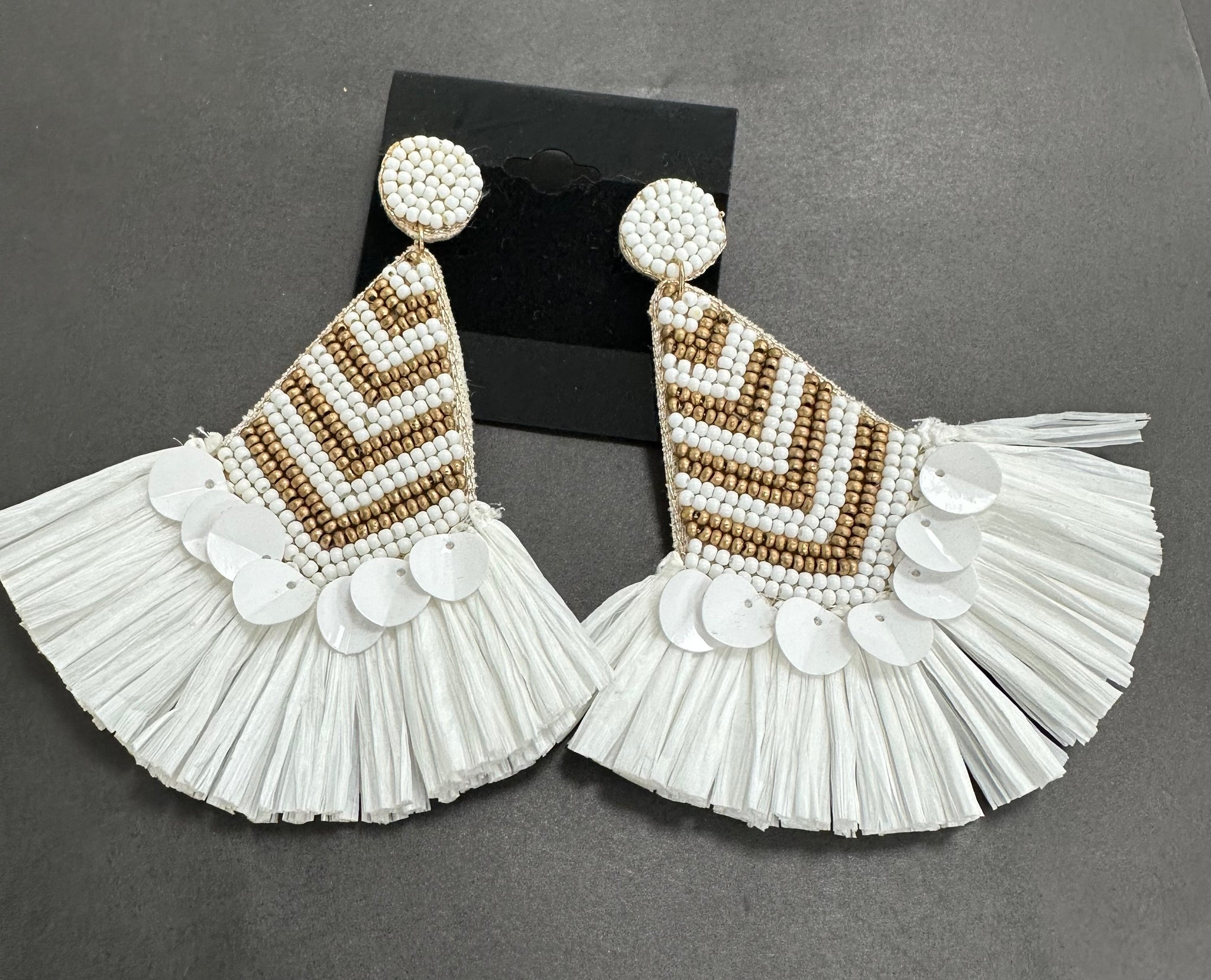 White and Gold Beaded Earrings