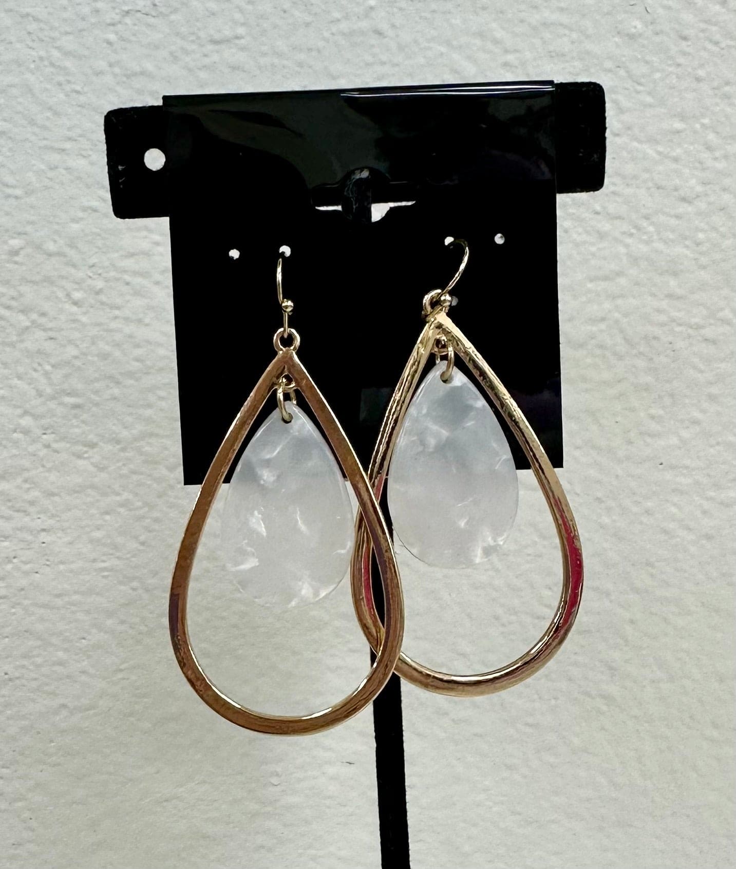 Gold and White Marble Teardrop Earrings