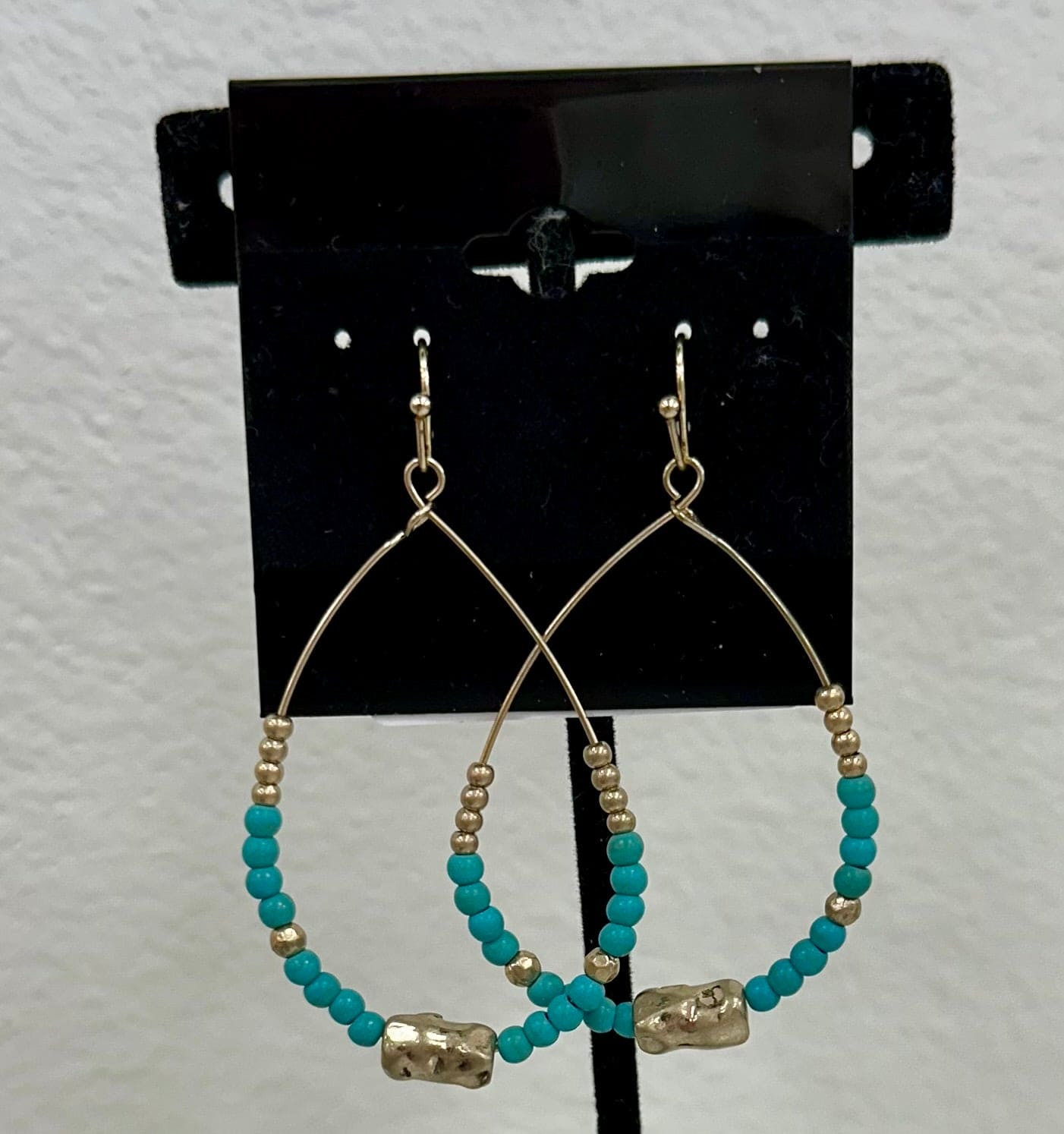 Gold and Teal Beaded Hoop