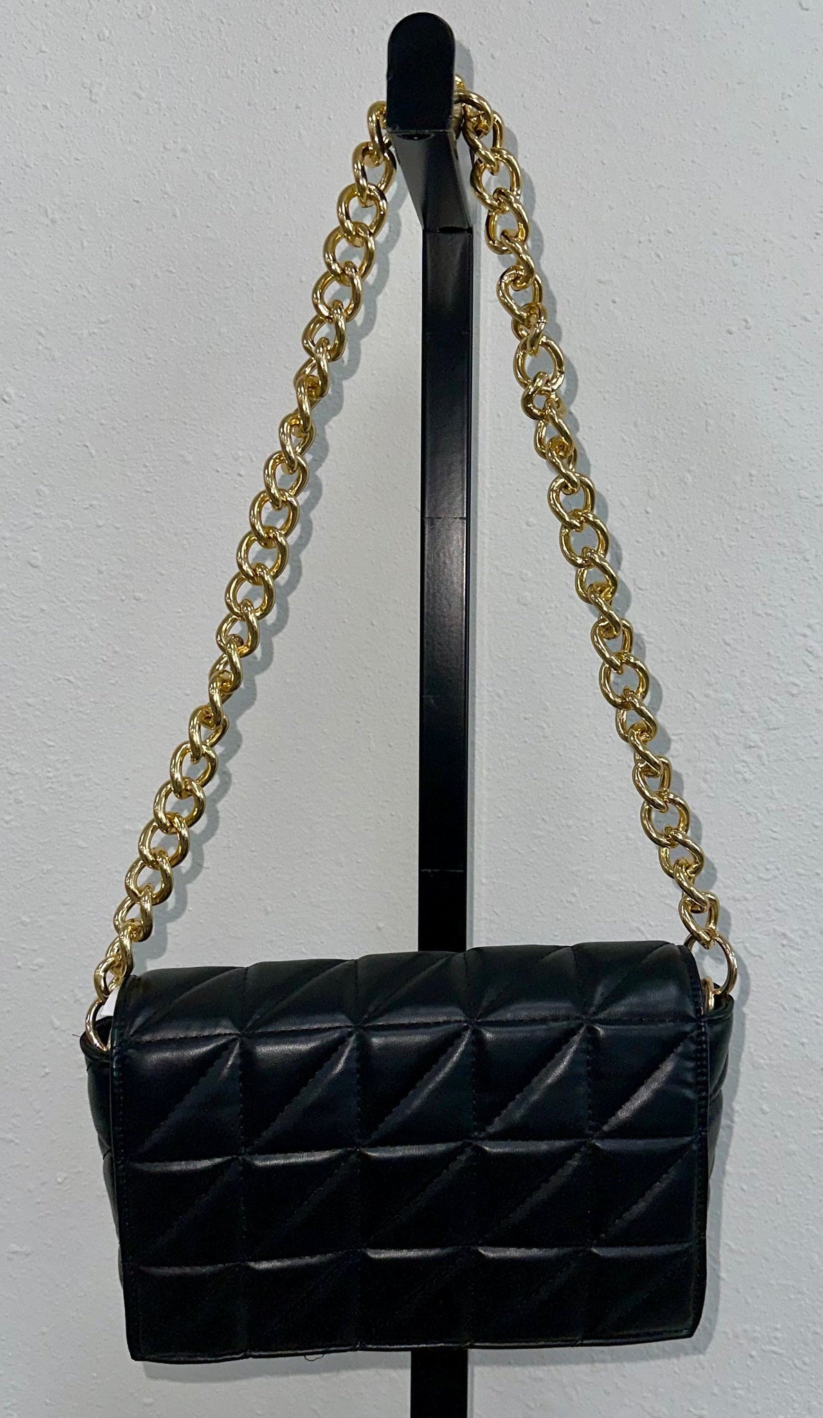 Cream/ Black Purse With Gold Chain