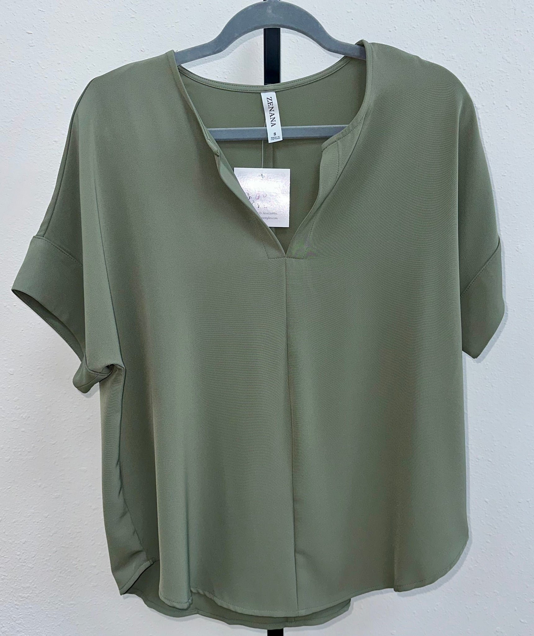 Lt Olive Woven V-Neck
