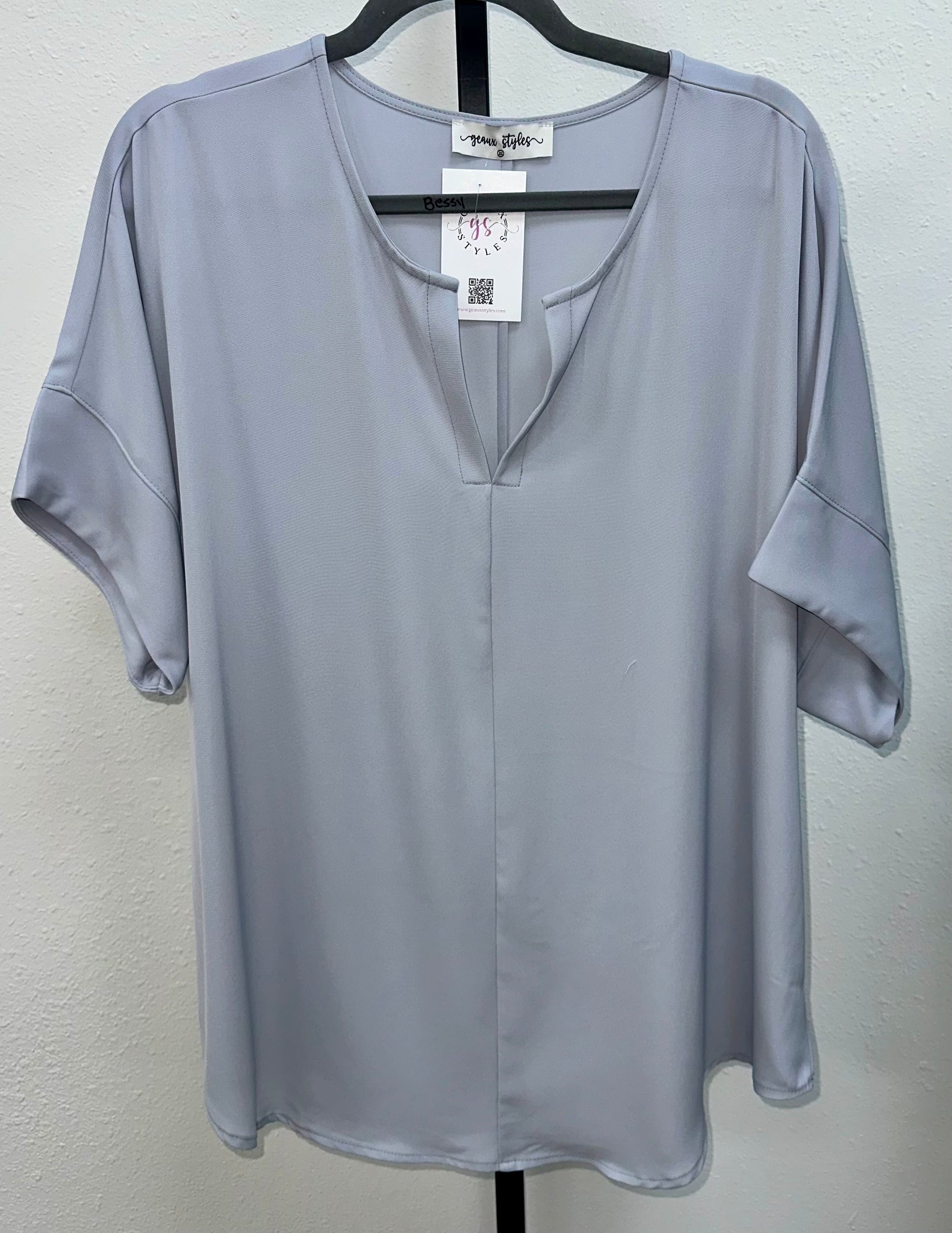 Lt Grey Woven V-Neck