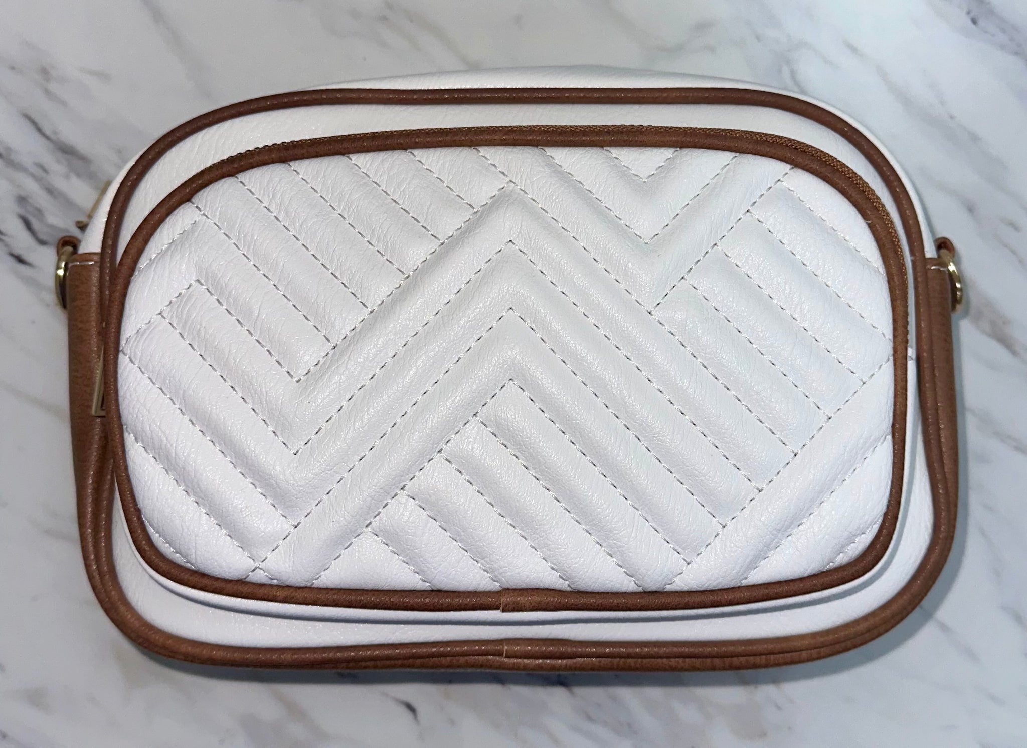 White and Brown Printed Crossbody