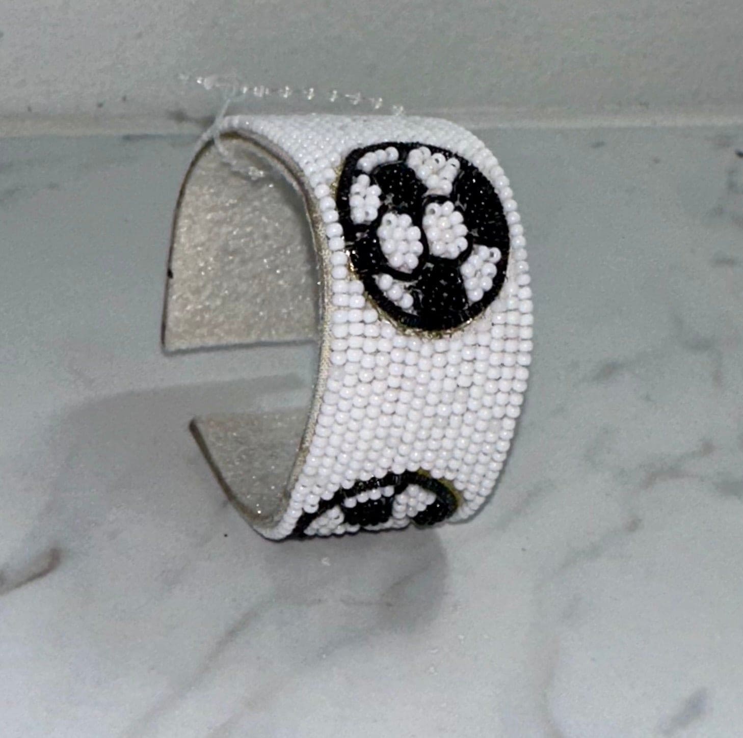 White Beaded Soccer Cuff